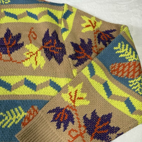 Cider Cardigan Sweater Size Medium Carmel Yellow Floral Cropped Knit - Picture 3 of 7